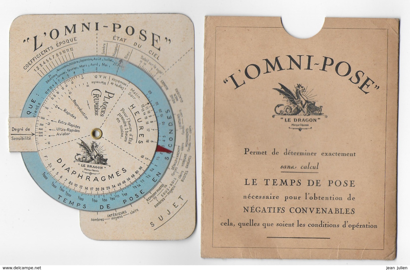 DISQUE PHOTOMETRIQUE Et Sa Pochette- TEMPS DE POSE -  " L'omni Pose " - Etablissement E. CRUMIERE à Paris - Material Y Accesorios