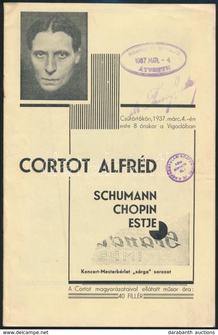 1937 Cortot Alfréd Schhuman Chopin Est. Koncertműsor. Füzet.16p. - Autres & Non Classés