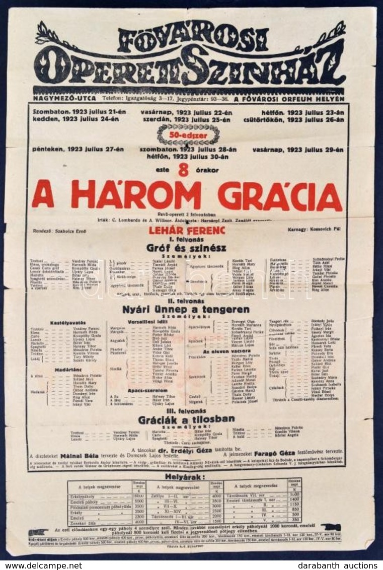 1923 Az Operettszínház 2 Plakátja, Szakadozott állapotban 32x48 Cm - Other & Unclassified