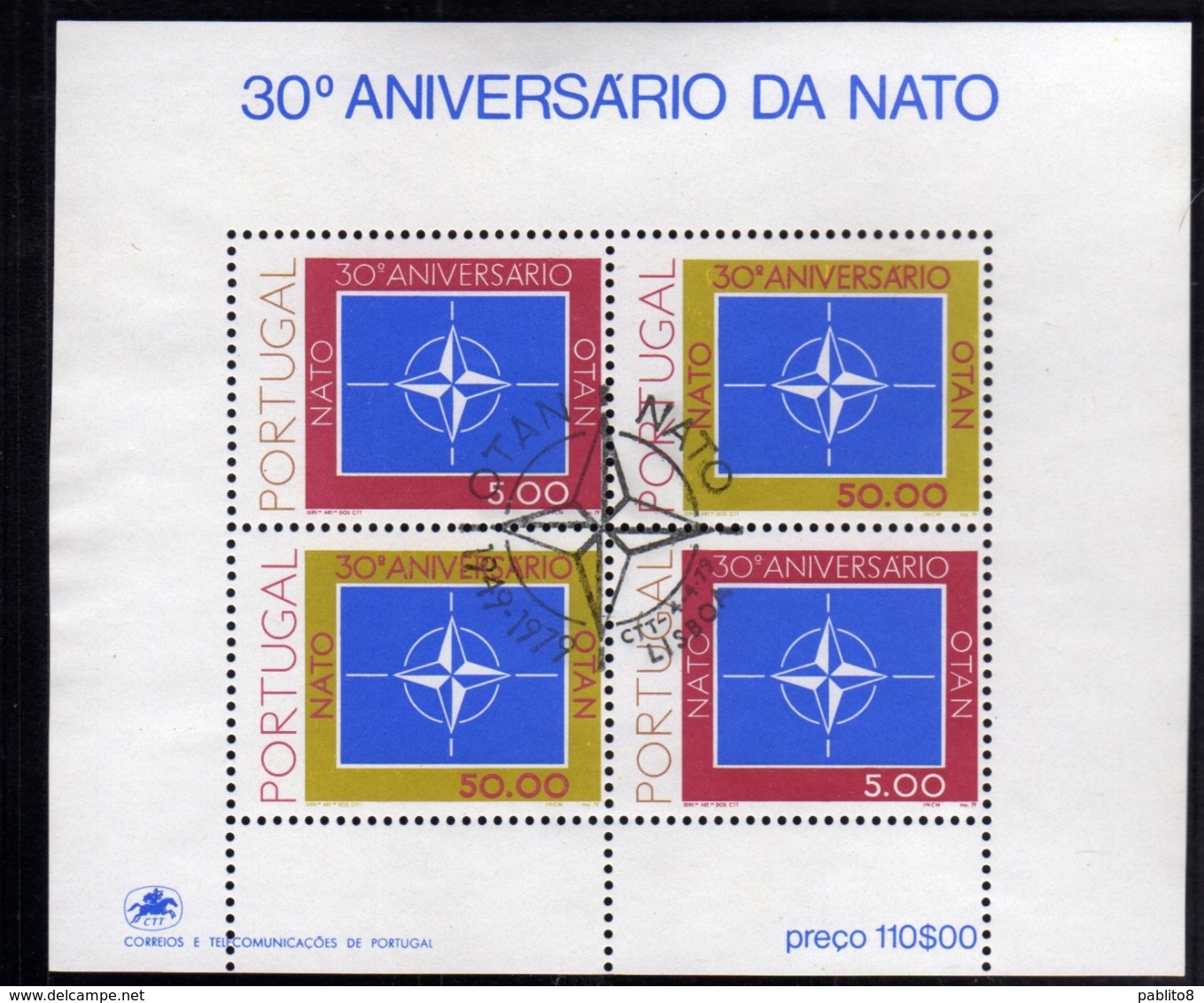 PORTUGAL PORTOGALLO 1979 NATO FOGLIETTO BLOCK SHEET BLOC FEUILLET FIRST DAY SPECIAL CANCEL FDC - Blocks & Kleinbögen