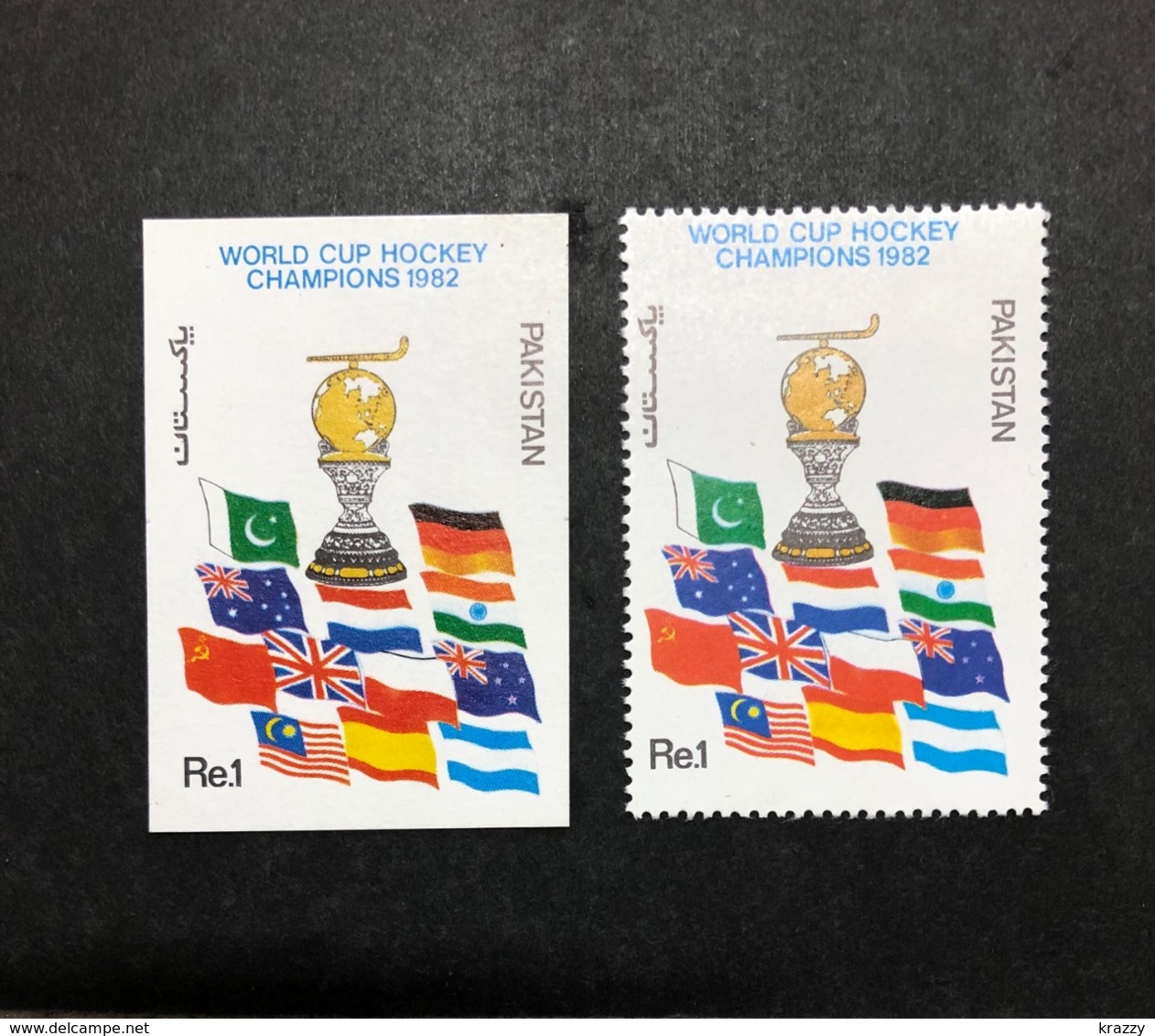 Pakistan 1982 Field Hockey World Champions PROOF ESSAY On Printers Card Indian India Flag Rare. - Hockey (Field)