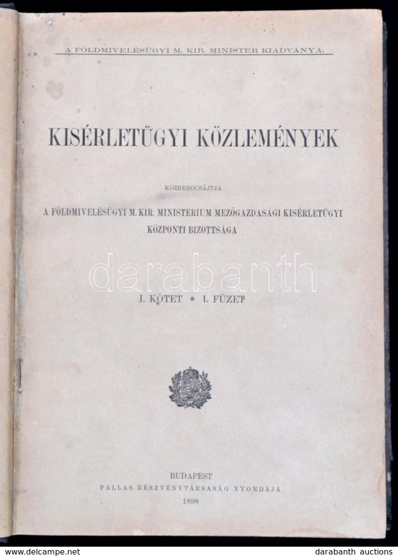 Kísérletügyi Közlemények. Bp., 1898, Pallas. Foltos, Kopott Félvászon Kötésben. - Sin Clasificación