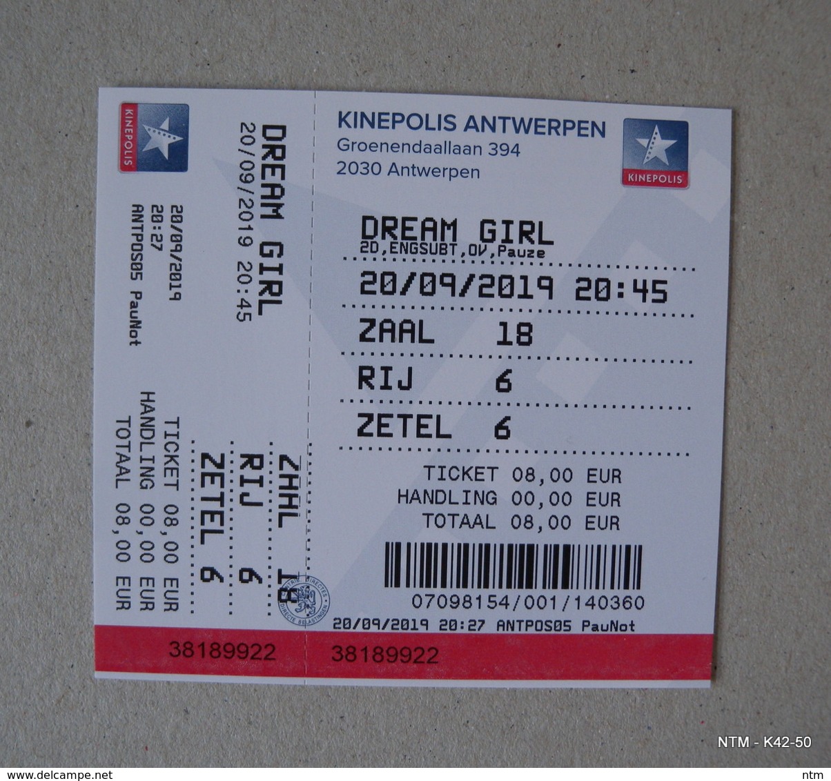 BELGIUM KINEPOLIS Theatre Tickets. Year Used In 2019. Dream Girl. 3 Tickets With Counterparts Unteared. - Theatre, Fancy Dresses & Costumes