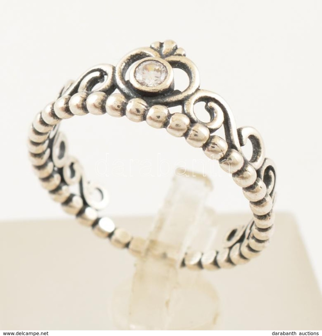 Ezüst(Ag) Tiarás Gyűrű, Jelzés Nélkül, Méret: 55, Bruttó: 2 G - Sonstige & Ohne Zuordnung
