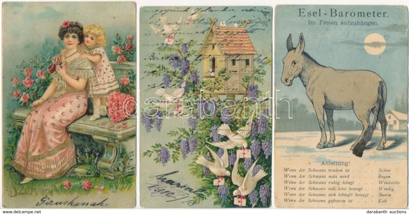 ** * 10 Db Főleg Régi Képeslap, Közte Dombornyomott, Textil, Litho, Stb. / 10 Mainly Pre-1945 Motive Cards, Including Em - Non Classés