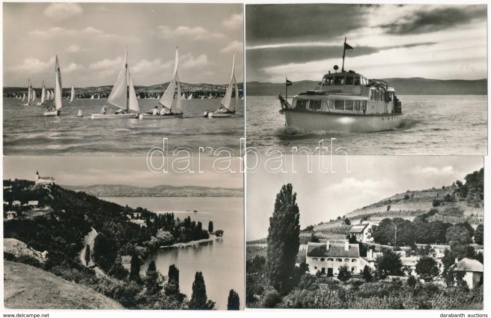 ** * 72 MODERN Fekete-fehér Városképes Balatoni Lap; Balaton és Környéke / 72 MODERN Black And White Town-view Postcards - Non Classés