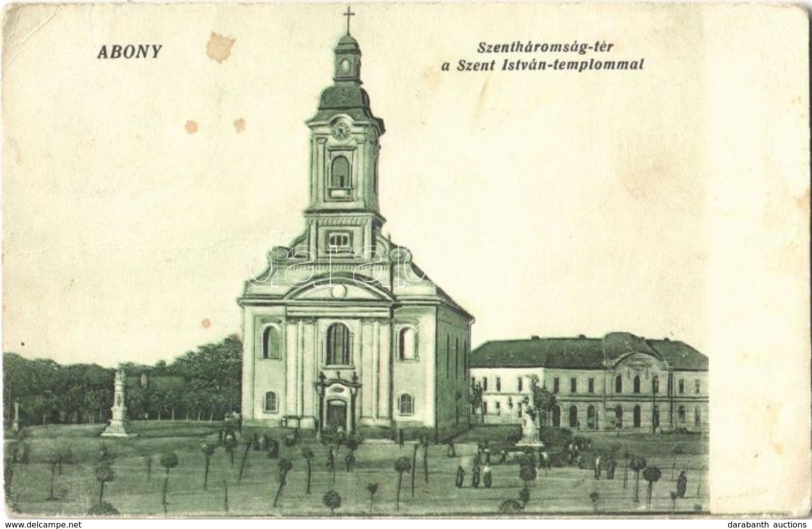 T3 1929 Abony, Szentháromság Tér, Szent István Templom, Kossuth Szálloda. Kiadja A Hangya Szövetkezet (gyűrődés / Crease - Unclassified