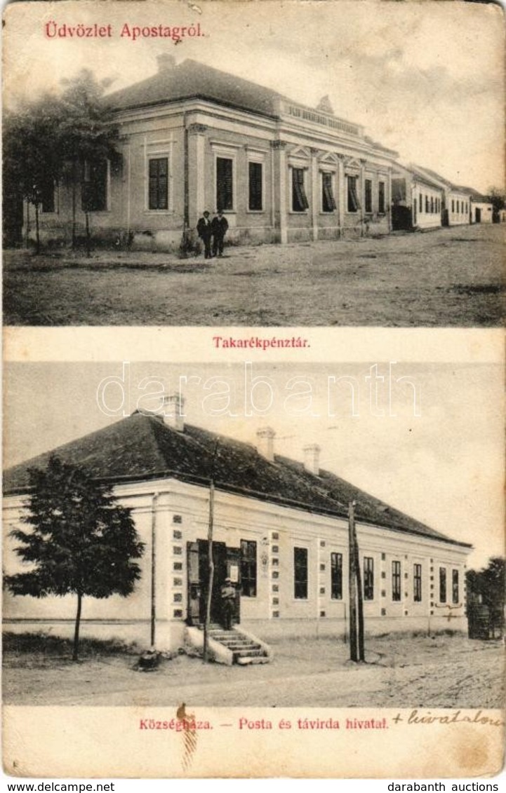 * T2/T3 1907 Apostag, Takarékpénztár, Posta és Távirda Hivatal. Kiadja Halbrohr Lajos (EK) - Non Classés