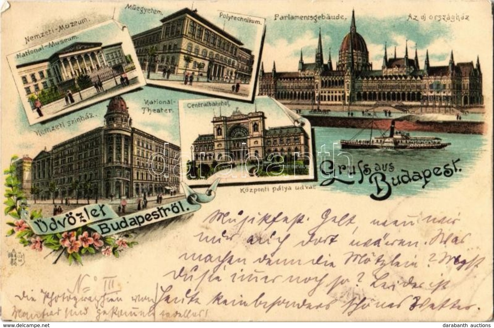 T2/T3 1897 (Vorläufer!) Budapest, Nemzeti Múzeum, Műegyetem, Nemzeti Színház, Központi Pályaudvar, új Országház. Art Nou - Ohne Zuordnung