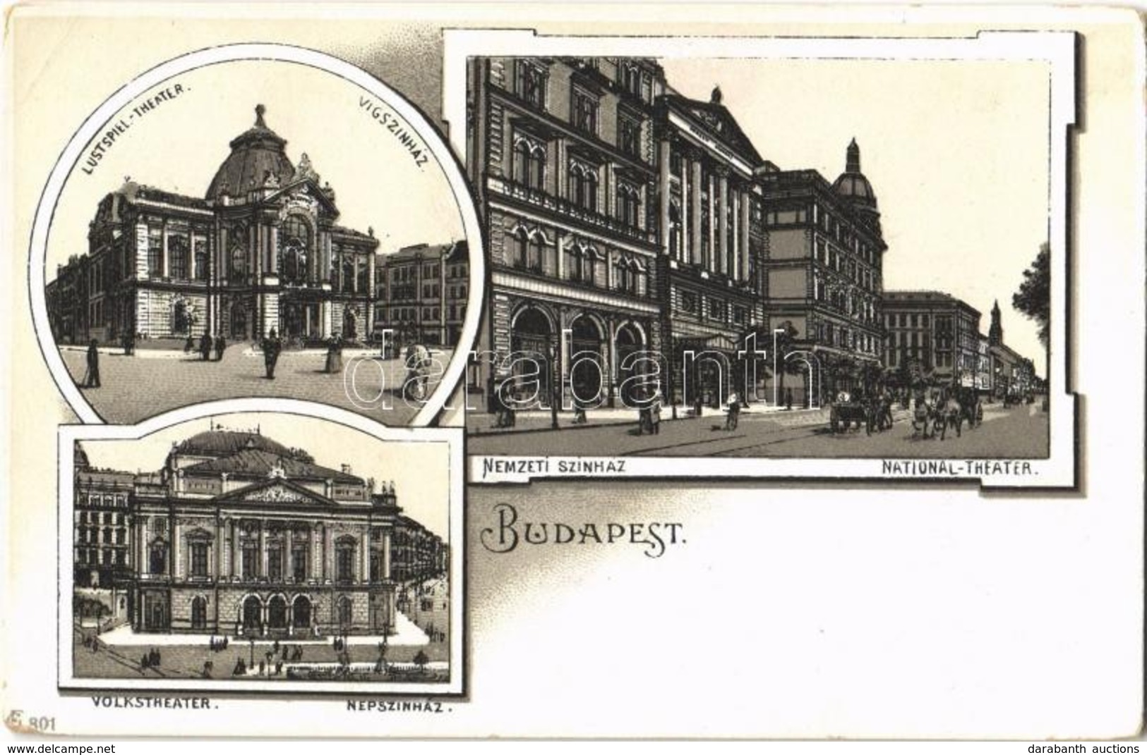 ** T2/T3 Budapest, Vígszínház, Népszínház, Nemzeti Színház. Art Nouveau, Litho (EK) - Ohne Zuordnung