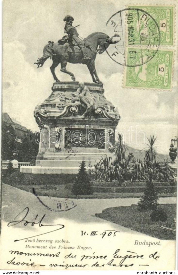 T2/T3 1905 Budapest I. Királyi Vár, Jenő Herceg Szobor. Divald Károly 619. Sz. TCV Card (kissé ázott Sarok / Slightly We - Unclassified