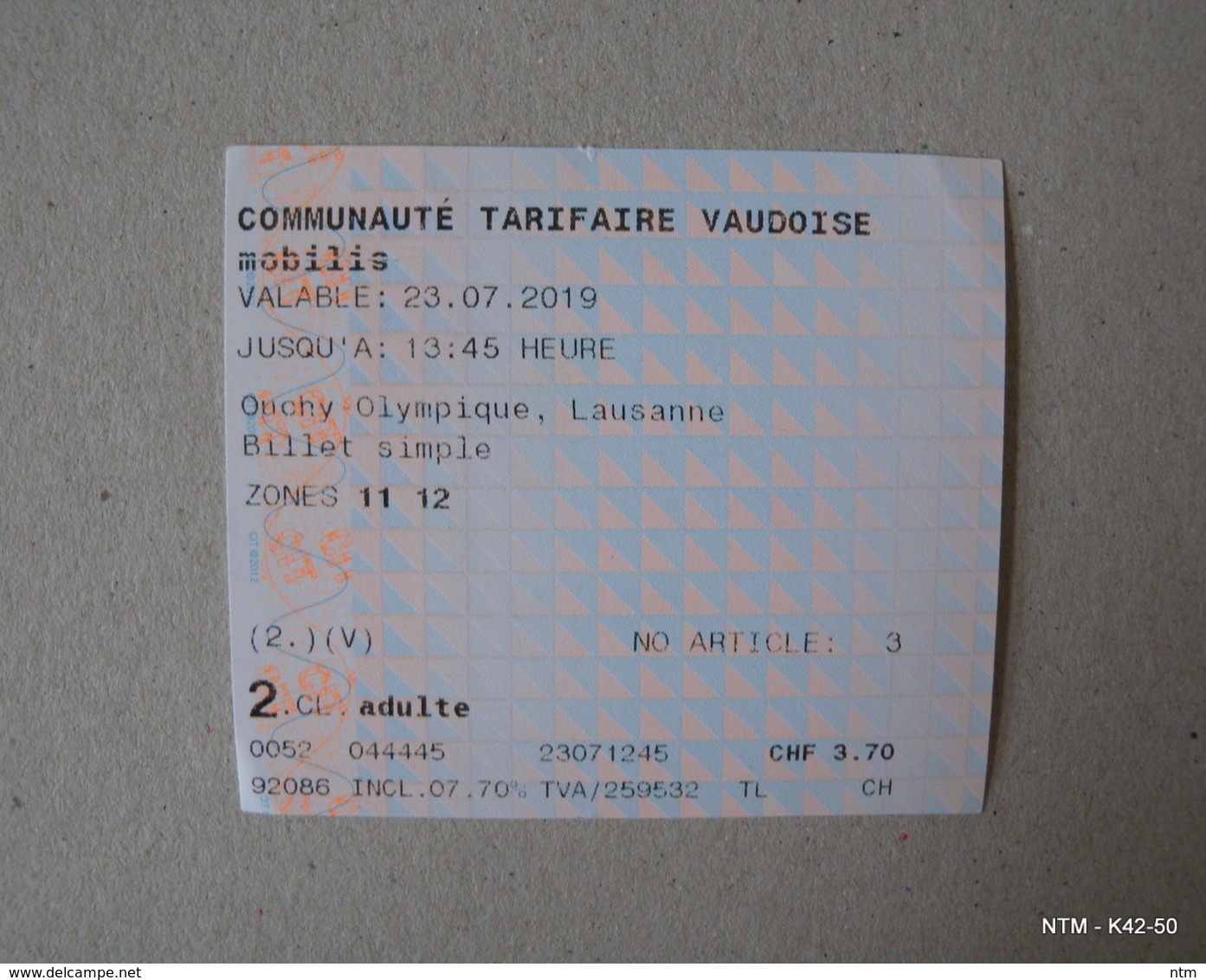 SWITZERLAND - Lausanne. Train Transportation Tickets X 5. Used On 23-07-2019. - Railway