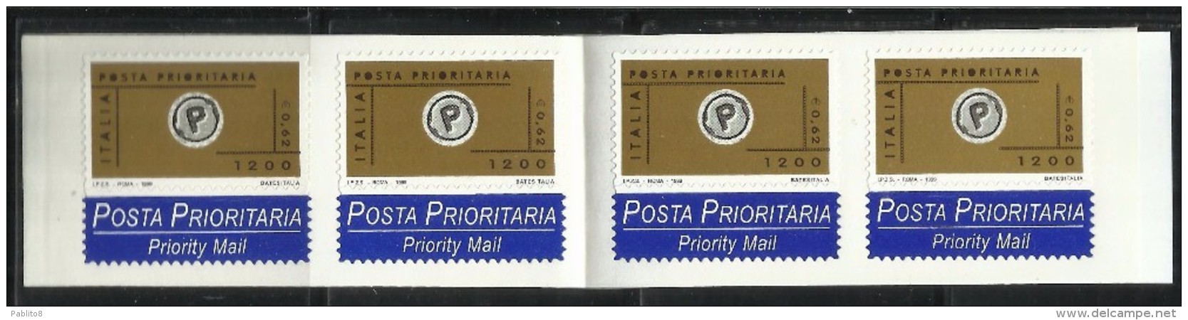 ITALIA REPUBBLICA ITALY REPUBLIC 1999 POSTA PRIORITARIA LIBRETTO CON STRISCIA 4 ESEMPLARI BOOKLET MNH - Libretti