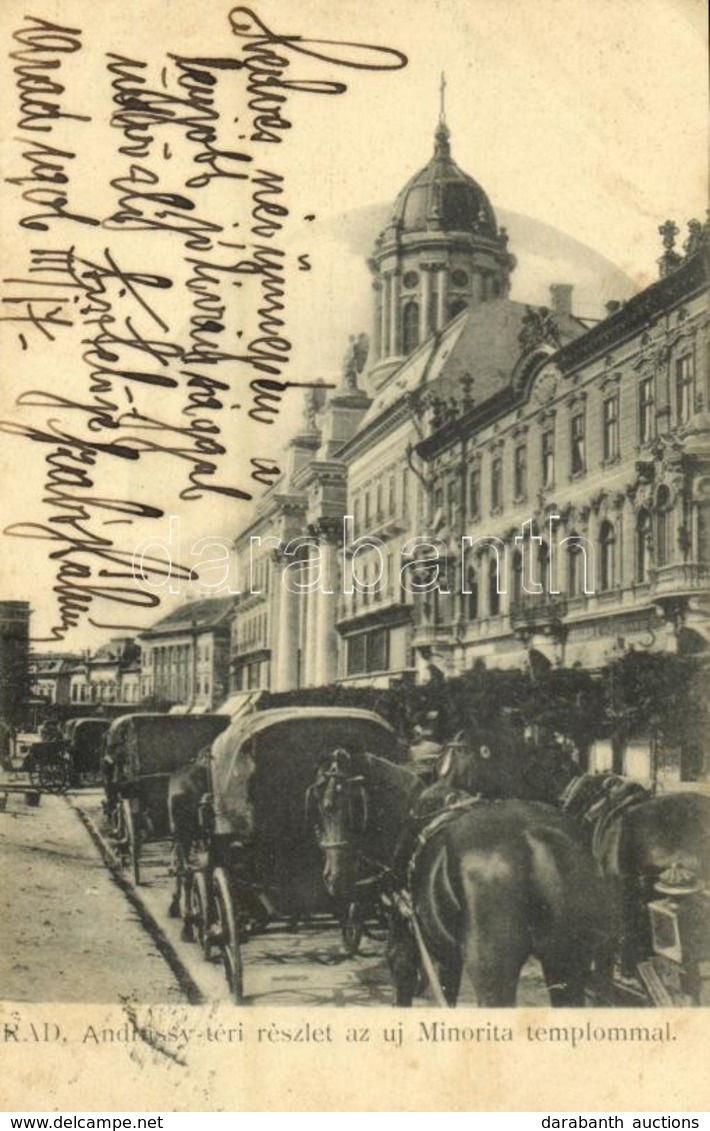 T2/T3 1906 Arad, Andrássy Téri Részlet Az új Minorita Templommal, Lovaskocsik / Square With The New Minorite Church (EK) - Sin Clasificación