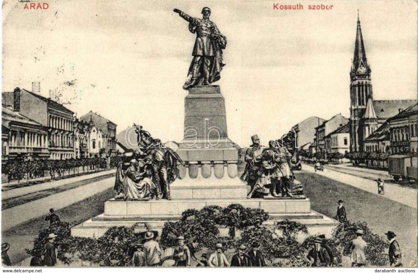 T2/T3 1913 Arad, Kossuth Szobor, Evangélikus Templom. Kiadja Kerpel Izsó / Statue, Lutheran Church (EK) - Ohne Zuordnung