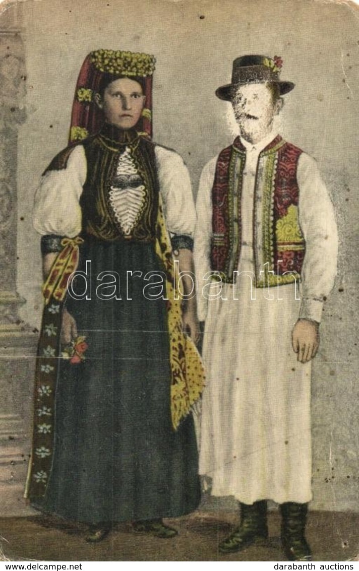 ** T2/T3 Bánffyhunyad, Huedin; Menyasszony és Vőlegény / Bride And Groom. Transylvanian Folklore (kopott Sarkak / Worn C - Ohne Zuordnung