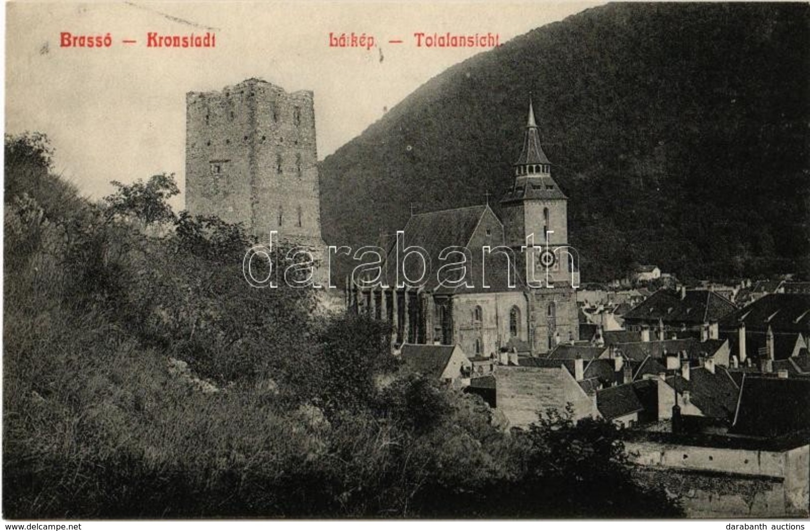 * T3 Brassó, Kronstadt, Brasov; Fekete Templom és Fekete Torony. Kiadja Grünfeld Samu 361. / Totalansicht / Biserica Nea - Ohne Zuordnung