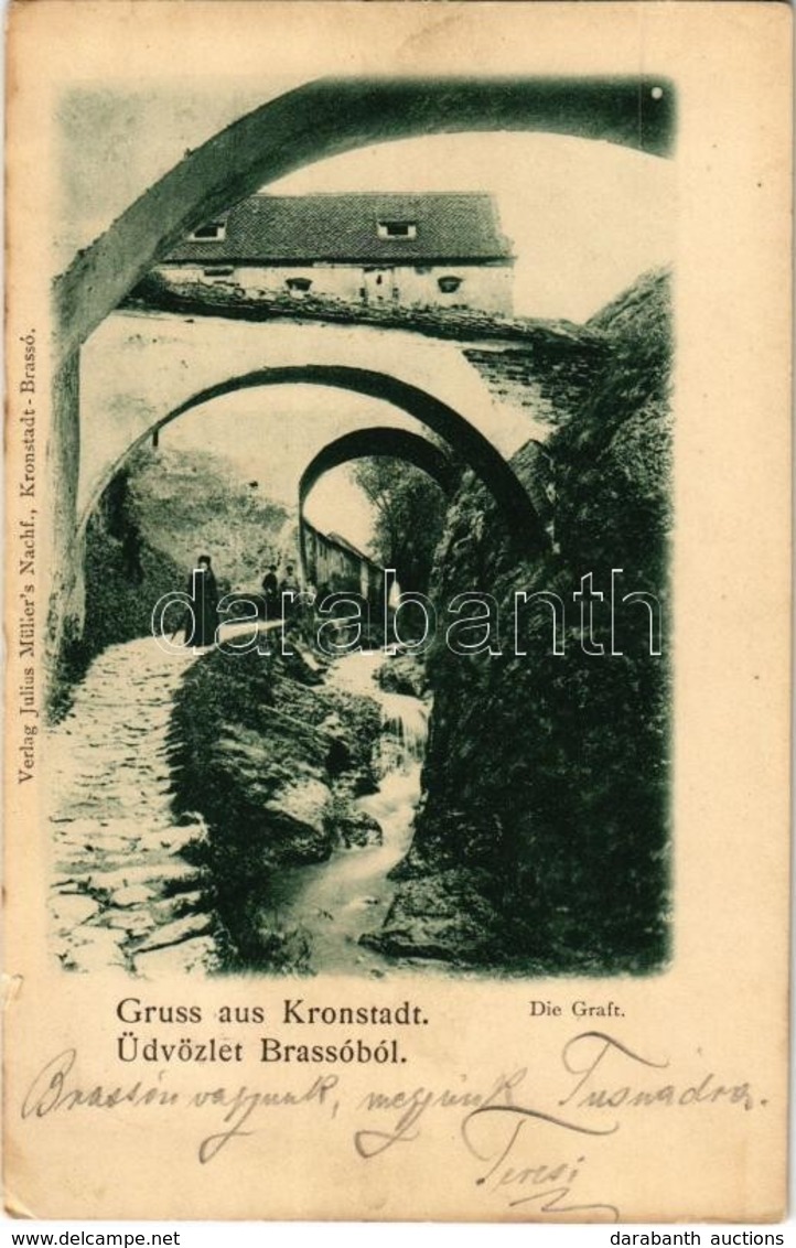 T2/T3 1899 Brassó, Kronstadt, Brasov; Várkert Sétány / Die Graft /  Aleea Dupa Ziduri / Castle Promenade, Creek (EK) - Unclassified