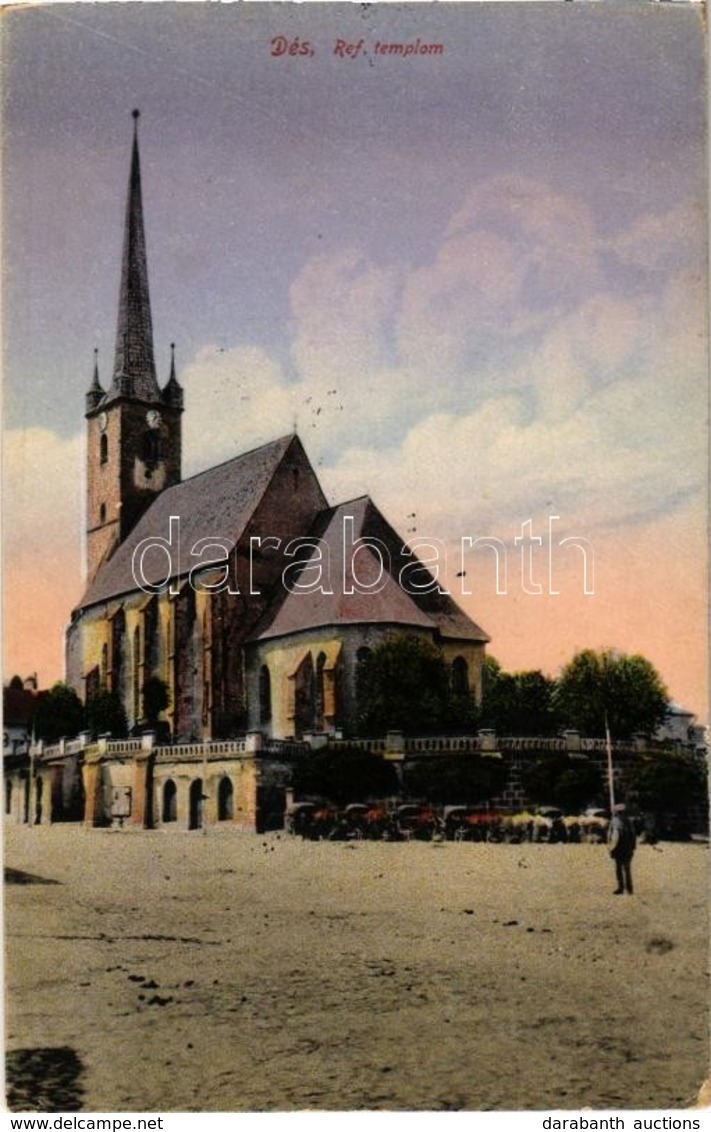 T3/T4 1917 Dés, Dej; Református Templom, Piaci árusok. Kiadja Medgyesi és Társa / Calvinist Church, Market Vendors (ázot - Unclassified