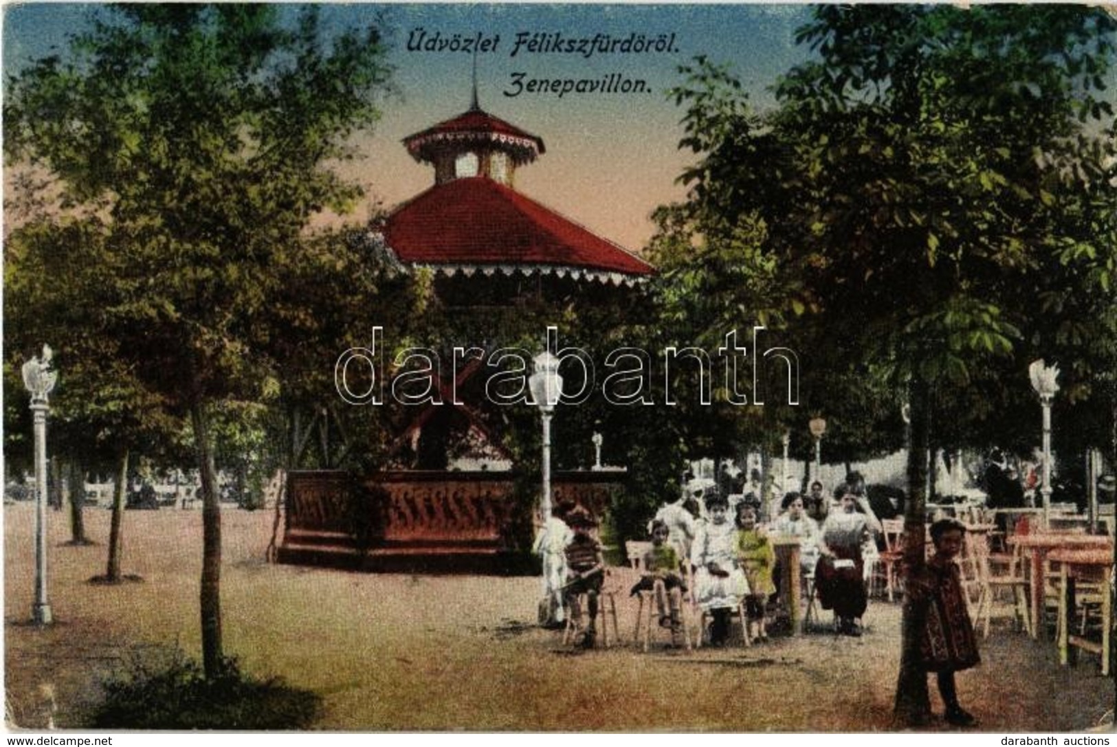 * T2 1918 Félixfürdő, Felixbad, Baile Felix; Zenepavilon. Kiadja Engel József 16. Sz.  / Music Pavilion, Park - Unclassified