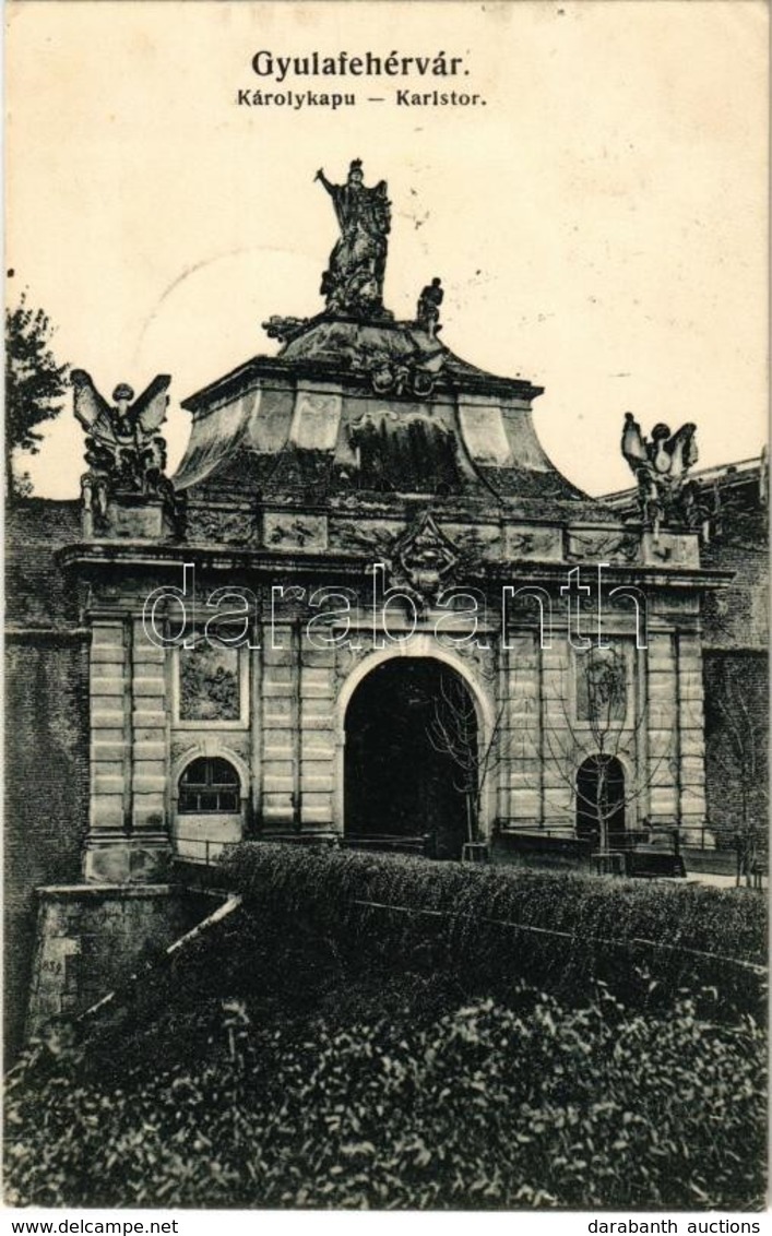 T2 1909 Gyulafehérvár, Karlsburg, Alba Iulia; Károly-kapu. Kiadja Petri F. Vilmos / Karlstor / Cetatea Alba Carolina / C - Ohne Zuordnung