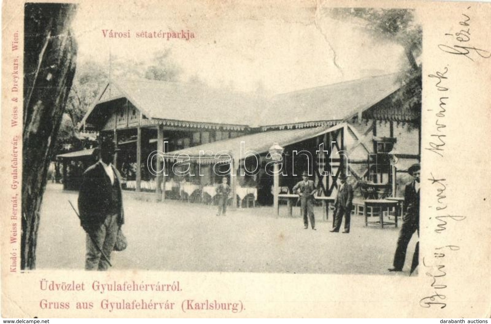 T4 1901 Gyulafehérvár, Karlsburg, Alba Iulia; Városi Sétatérpark, Vendéglő / Promenade Kiosk, Restaurant (vágott / Cut) - Ohne Zuordnung