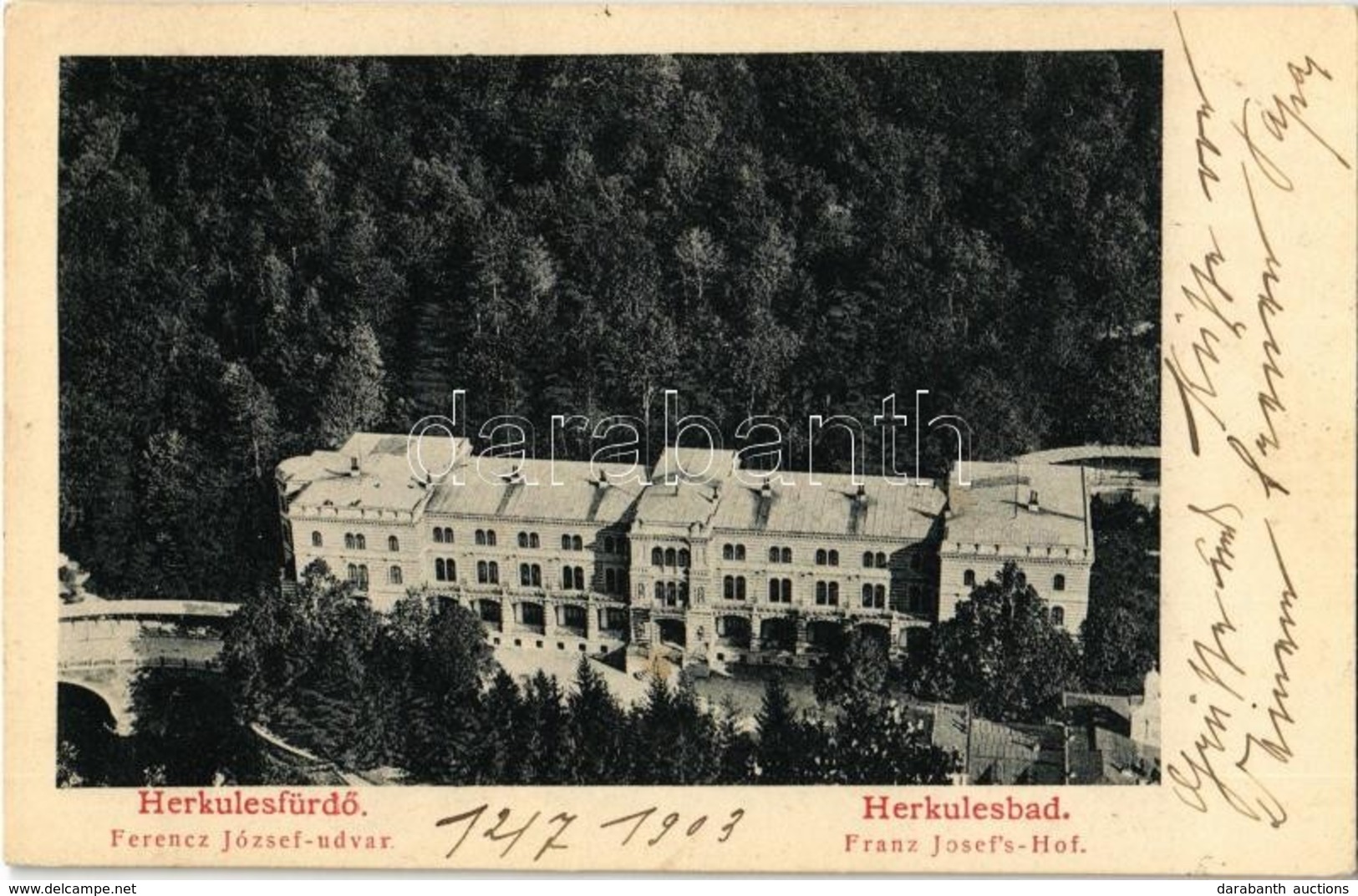 T2 1903 Herkulesfürdő, Herkulesbad, Baile Herculane; Ferenc József Udvar, Fürdőépület / Franz Josef's-Hof / Spa, Bathing - Ohne Zuordnung