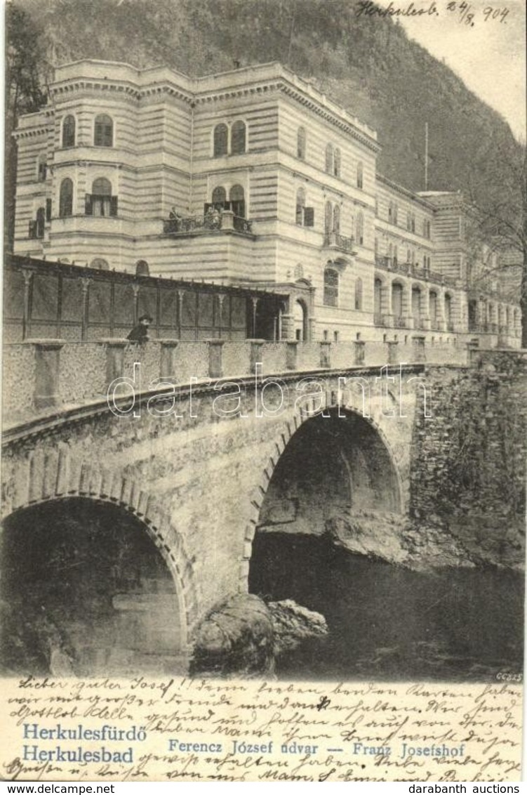 T2 1904 Herkulesfürdő, Herkulesbad, Baile Herculane; Ferenc József Udvar, Híd / Spa, Baths, Bridge - Unclassified