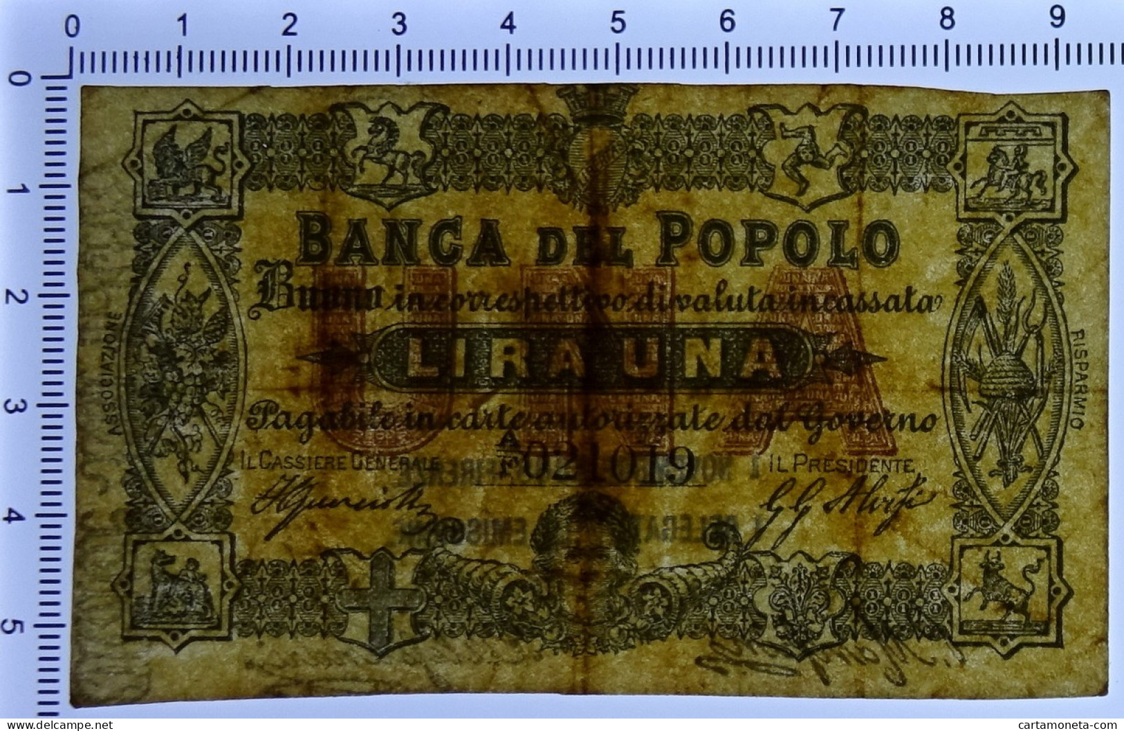 1 LIRA BIGLIETTO FIDUCIARIO BANCA DEL POPOLO IN FIRENZE 01/11/1868 BB+ - Altri & Non Classificati