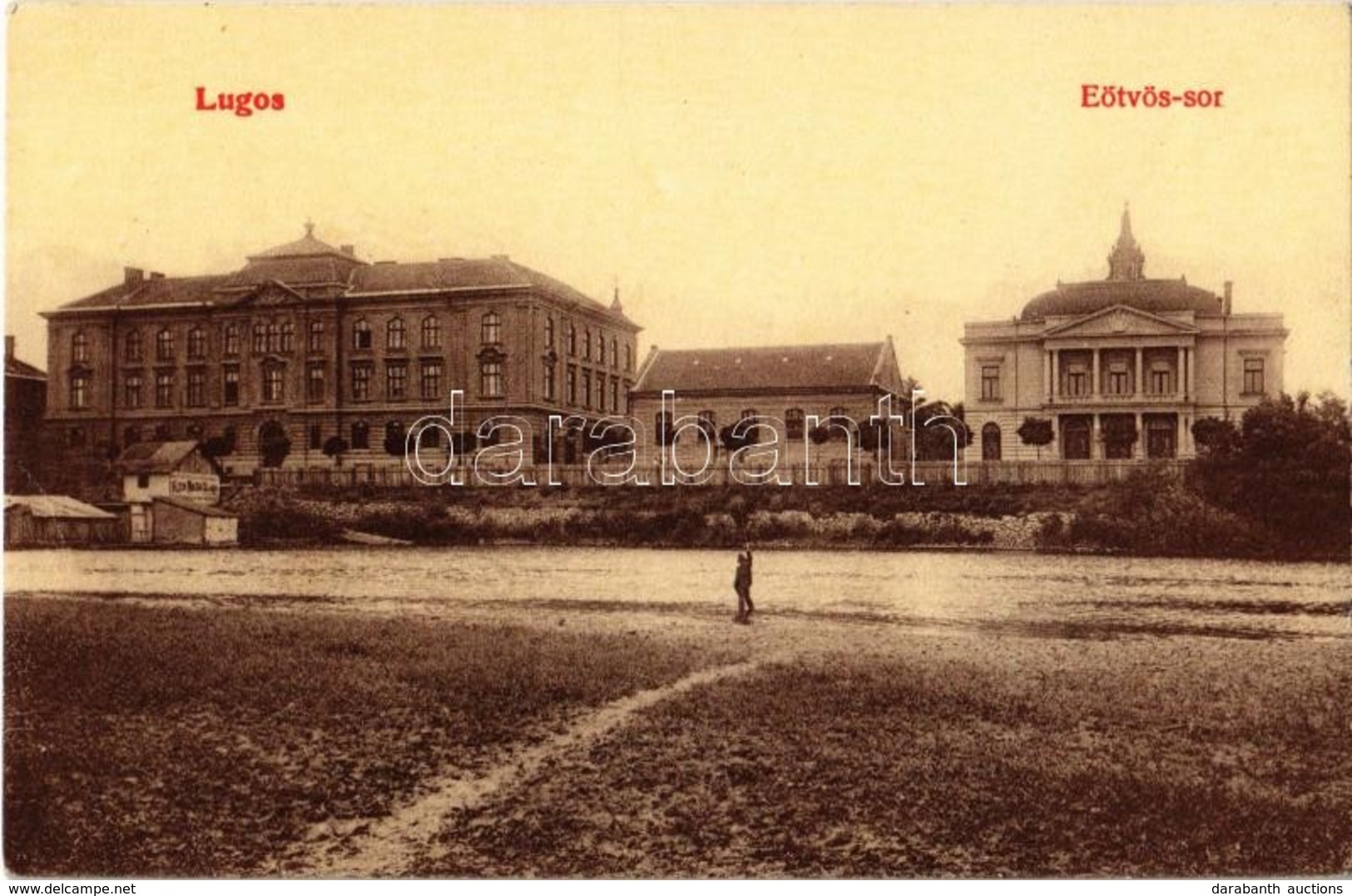 ** T2 Lugos, Lugoj; Eötvös Sor, Főgimnázium, Színház, Klein Miksa üzlete. W. L. (?) 319. / High School, Theater, Shop - Ohne Zuordnung