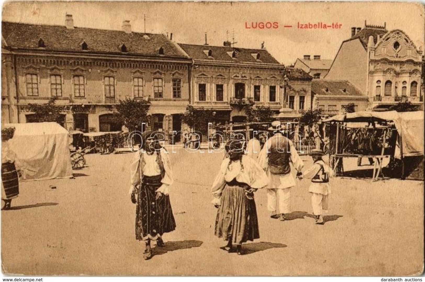 * T3 Lugos, Lugoj; Izabella Tér, Központi Sörcsarnok, üzletek, Piaci árusok. Kiadja Szidon József  / Square, Beer Hall,  - Unclassified