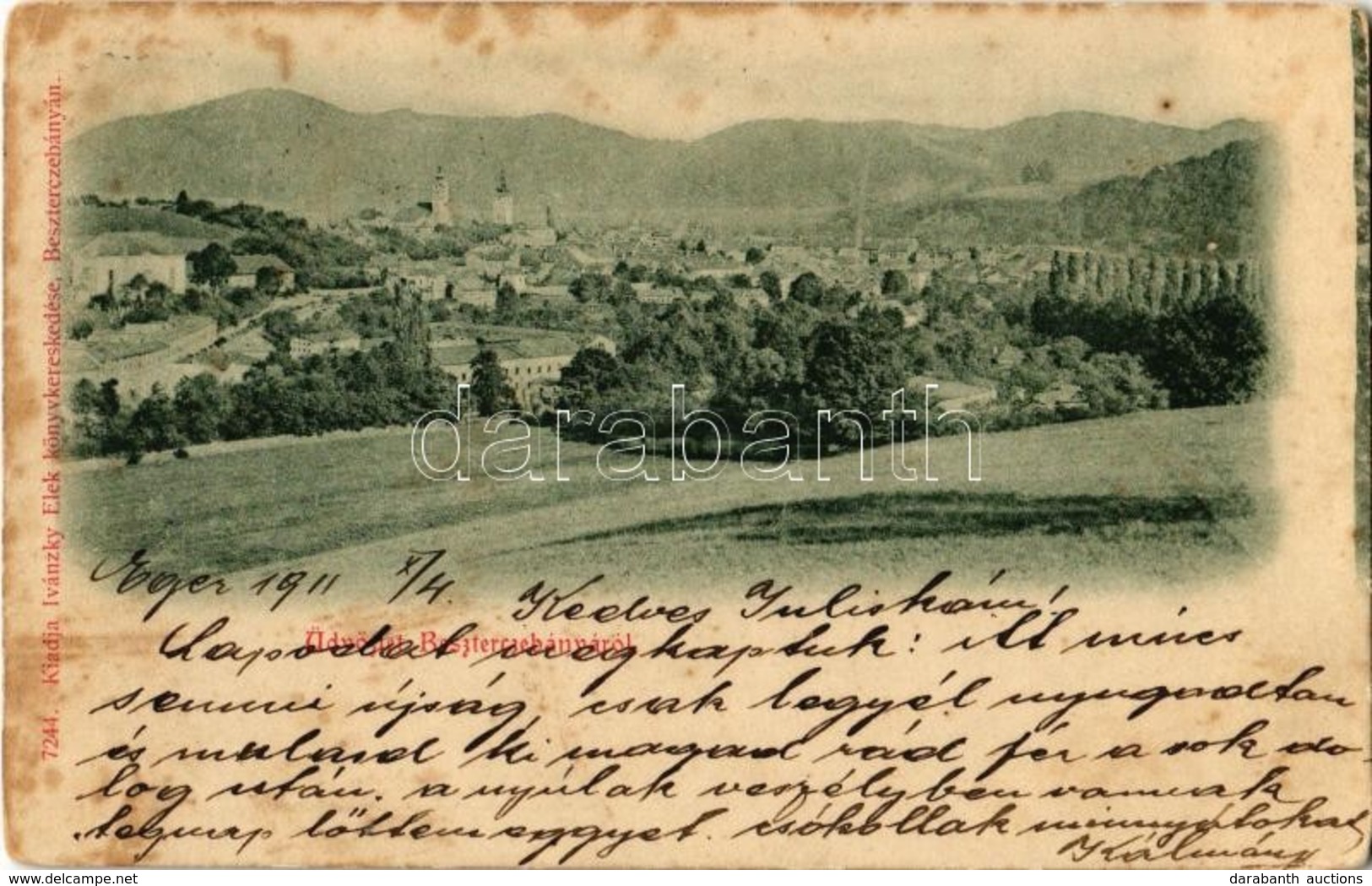 T3 1911 Besztercebánya, Banská Bystrica; Látkép. Kiadja Ivánszky Elek 7244. / General View (fl) - Sin Clasificación