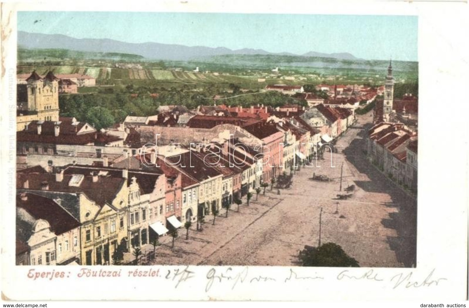 T2/T3 1900 Eperjes, Presov; Fő Utca, üzletek. Kiadja Cattarino Sándor / Main Street, Shops (apró Szakadás / Tiny Tear) - Sin Clasificación