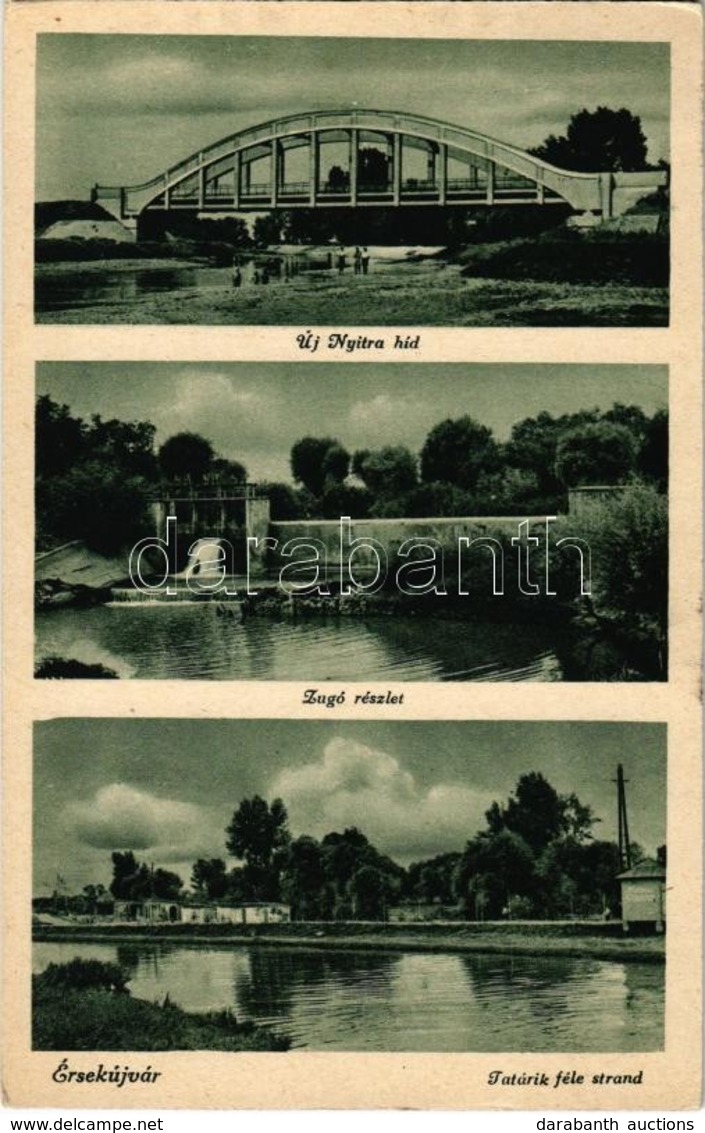 T2 1943 Érsekújvár, Nové Zámky; Új Nyitra Híd, Zúgó Részlet, Tatárik Féle Strand / Nitra River Bridge, Dam, Beach - Unclassified