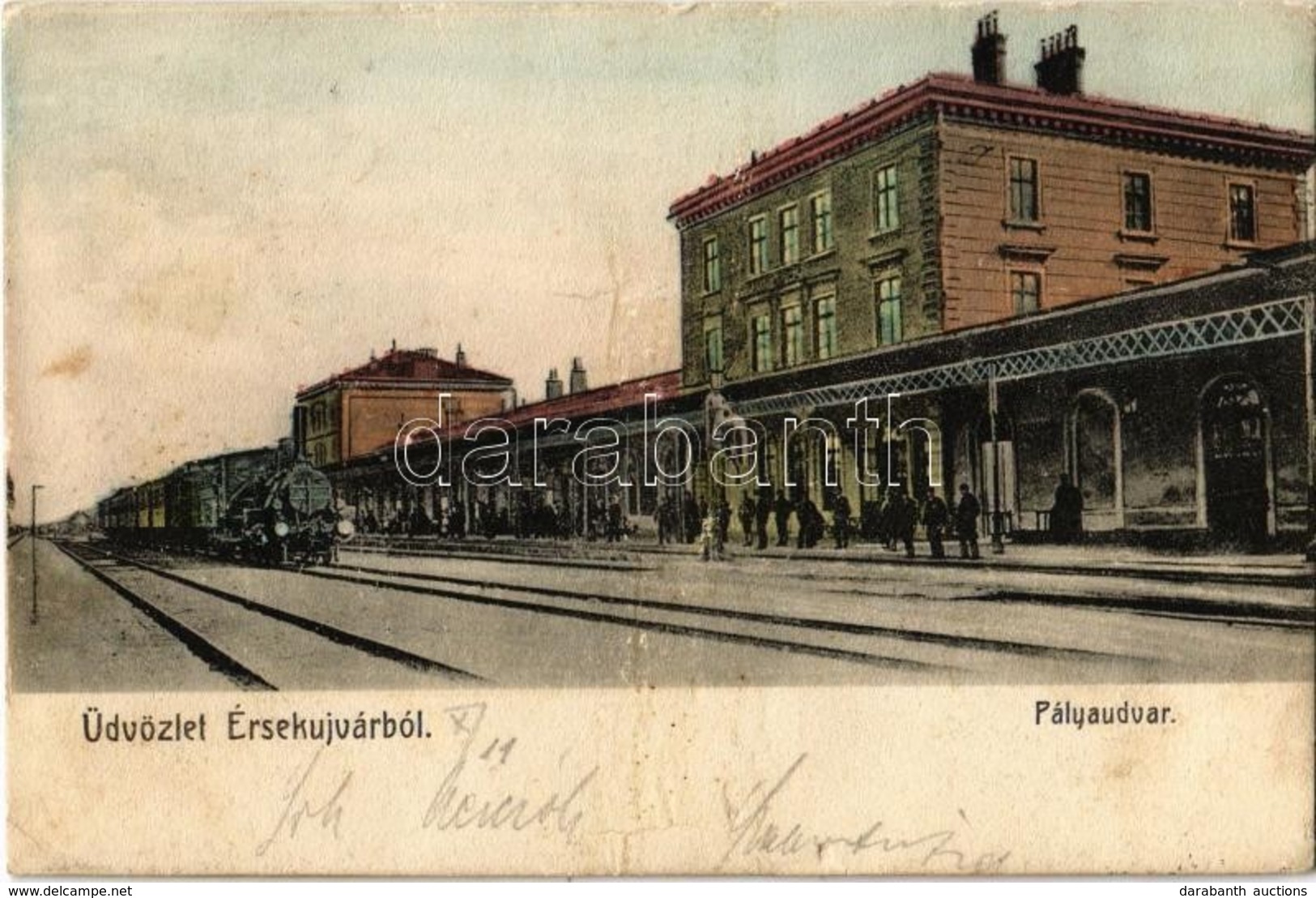 T2/T3 1905 Érsekújvár, Nové Zámky; Pályaudvar, Vasútállomás, Gőzmozdony / Bahnhof / Railway Station, Locomotive (felület - Ohne Zuordnung