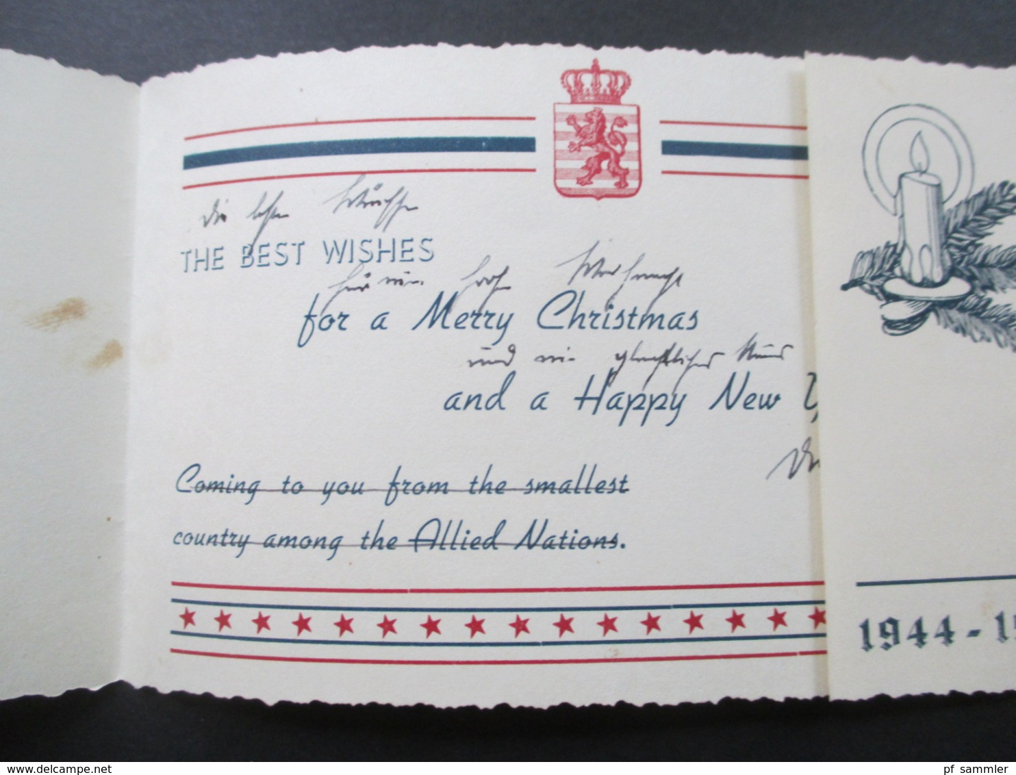 Luxemburg Weihnachtskarte 1944-45 The Best Wishes Coming To You From The Smallest Country Among The Allied Nations - Cartas & Documentos