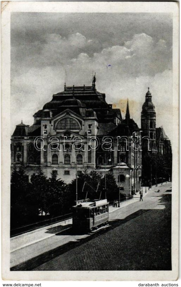 T2/T3 1938 Kassa, Kosice; Divadlo A Dóm / Színház, Székesegyház, Villamos. Kiadja Fried / Theatre, Cathedral, Tram + '19 - Ohne Zuordnung