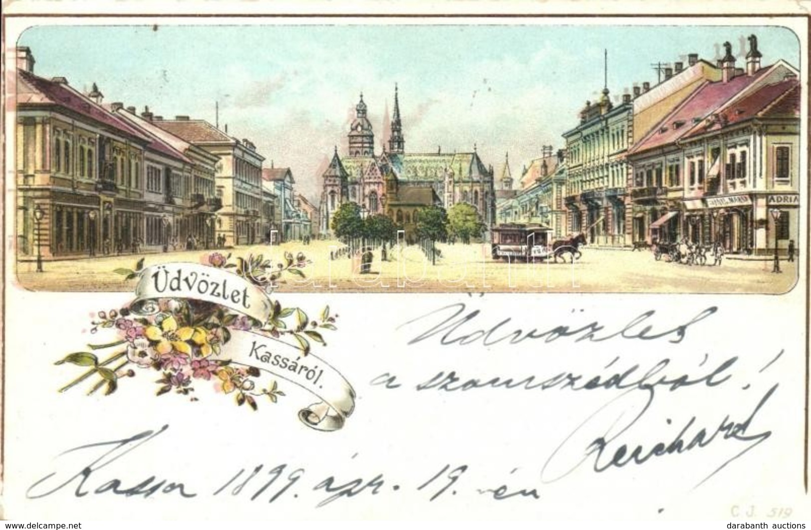 * T2/T3 1899 Kassa, Kosice; Fő Tér Lóvasúttal és Nagy Szállóval, Adria üzlet / Main Square With Horse-drawn Tram And Gra - Unclassified