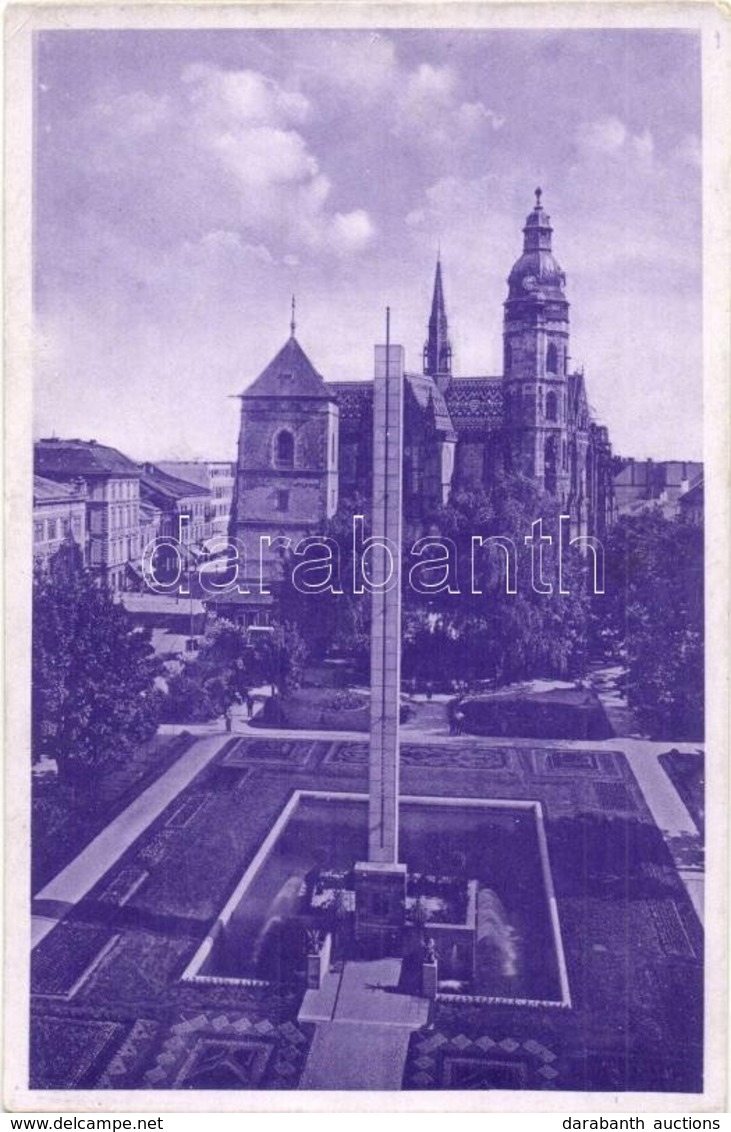 T2/T3 Kassa, Kosice; Vlajkovy Obelisk A Dóm / Székesegyház, Obeliszk, Emlékmű. Kiadja Fried / Cathedral, Flag Obelisk, M - Unclassified