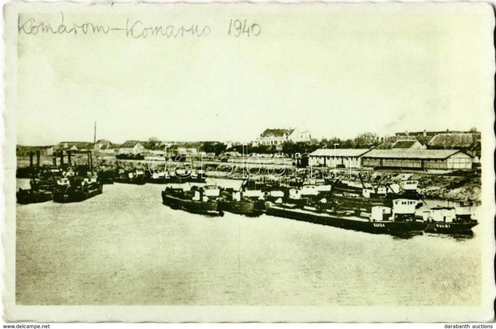 * T2/T3 1940 Komárom, Komárno; Pohlad Na Dunaj / Kikötő, Uszályok A Dunán / Danube Port, Barges - Ohne Zuordnung