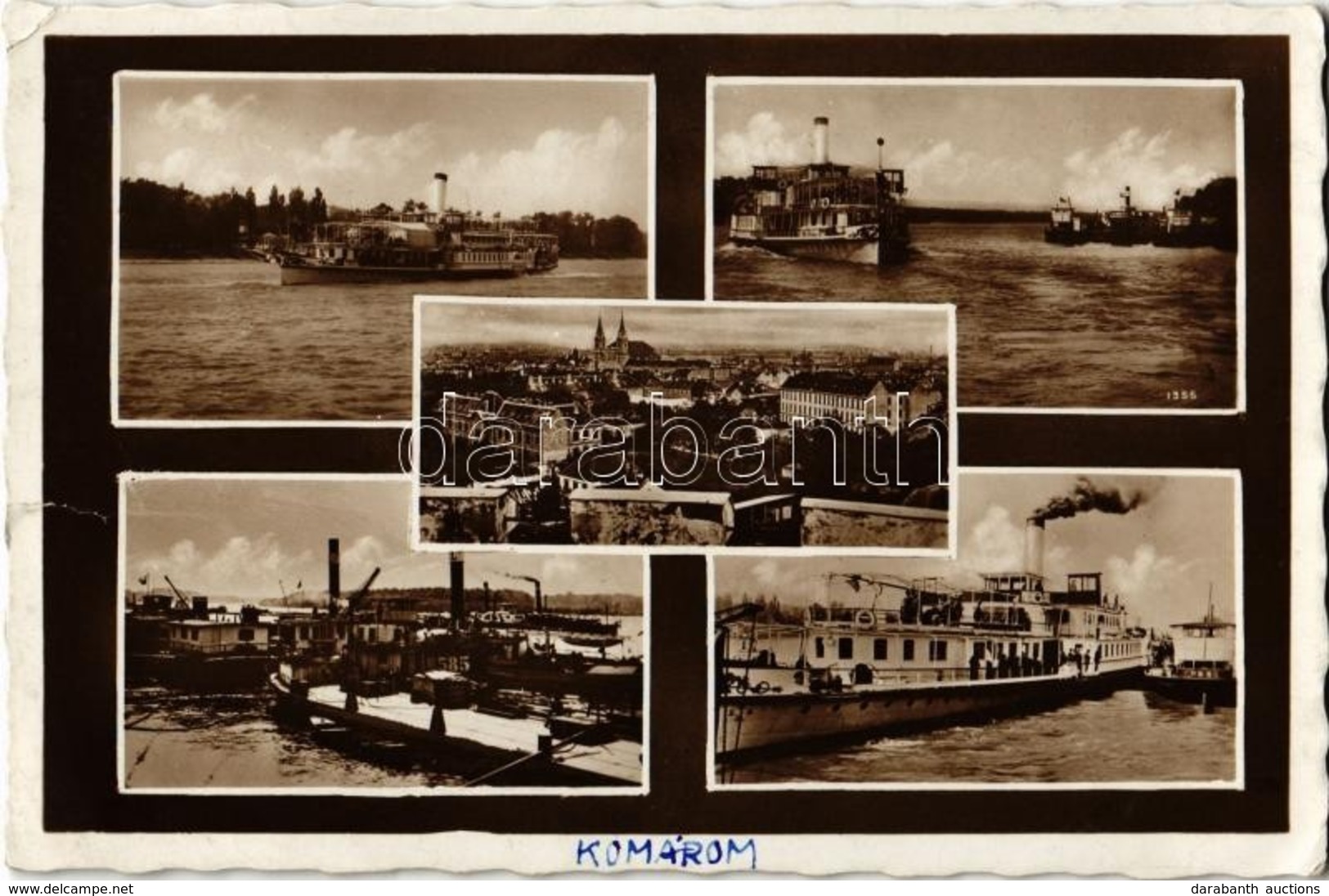 T3 1938 Komárom, Komárno; Kikötő, Gőzhajók / Port, Harbor, Steamships + 'Komárom Visszatért' So. Stpl. (szakadás / Tear) - Ohne Zuordnung
