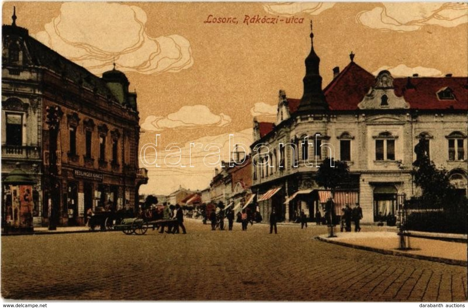 T2/T3 1917 Losonc, Lucenec; Rákóczi Utca, Redlinger Ignác üzlete és Saját Kiadása / Street View, Shops, Publisher's Shop - Unclassified