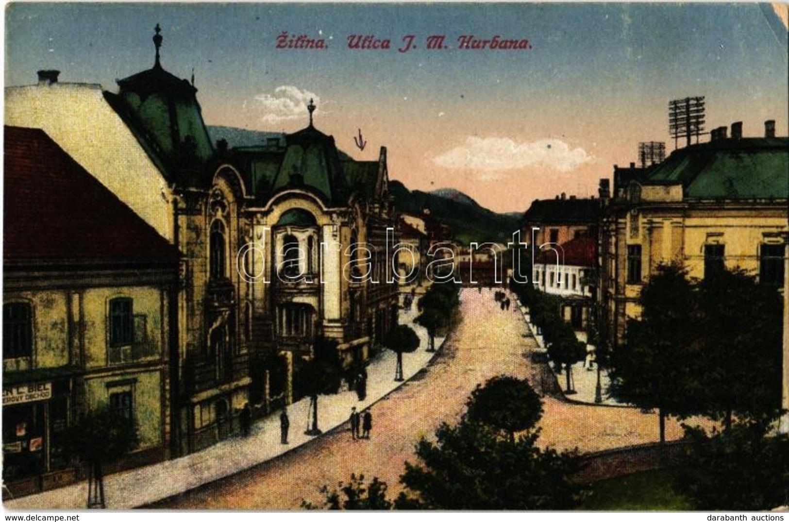 * T2/T3 1920 Zsolna, Zilina; Ulica J. M. Hurbana / Utca, L. Biel üzlete. Kiadja J. M. Hradil / Street View, Shop (EK) - Ohne Zuordnung