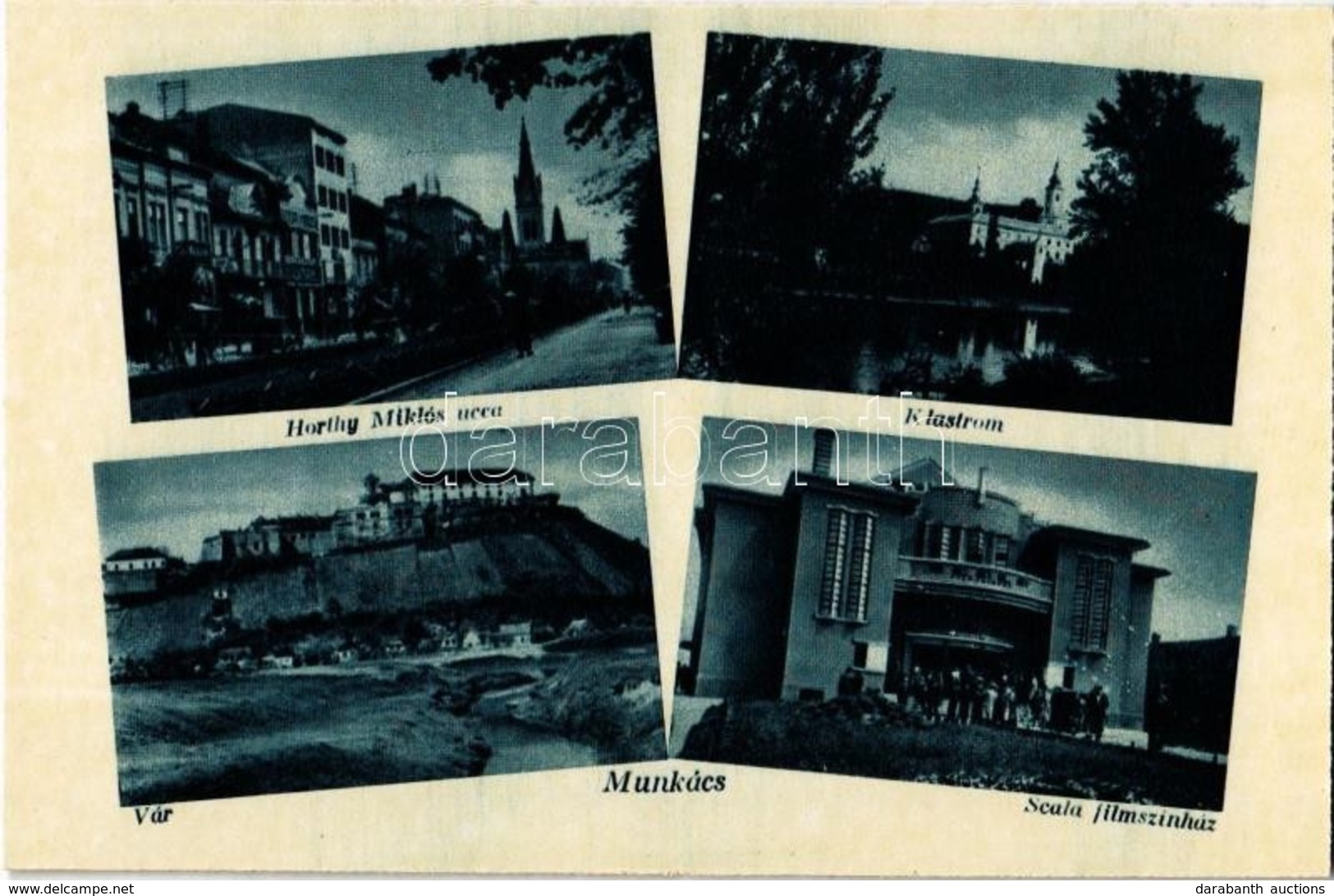 ** T1/T2 Munkács, Mukacheve, Mukacevo; Horthy Miklós Utca, Klastrom, Vár, Scala Filmszínház / Street, Monastery, Castle, - Non Classés