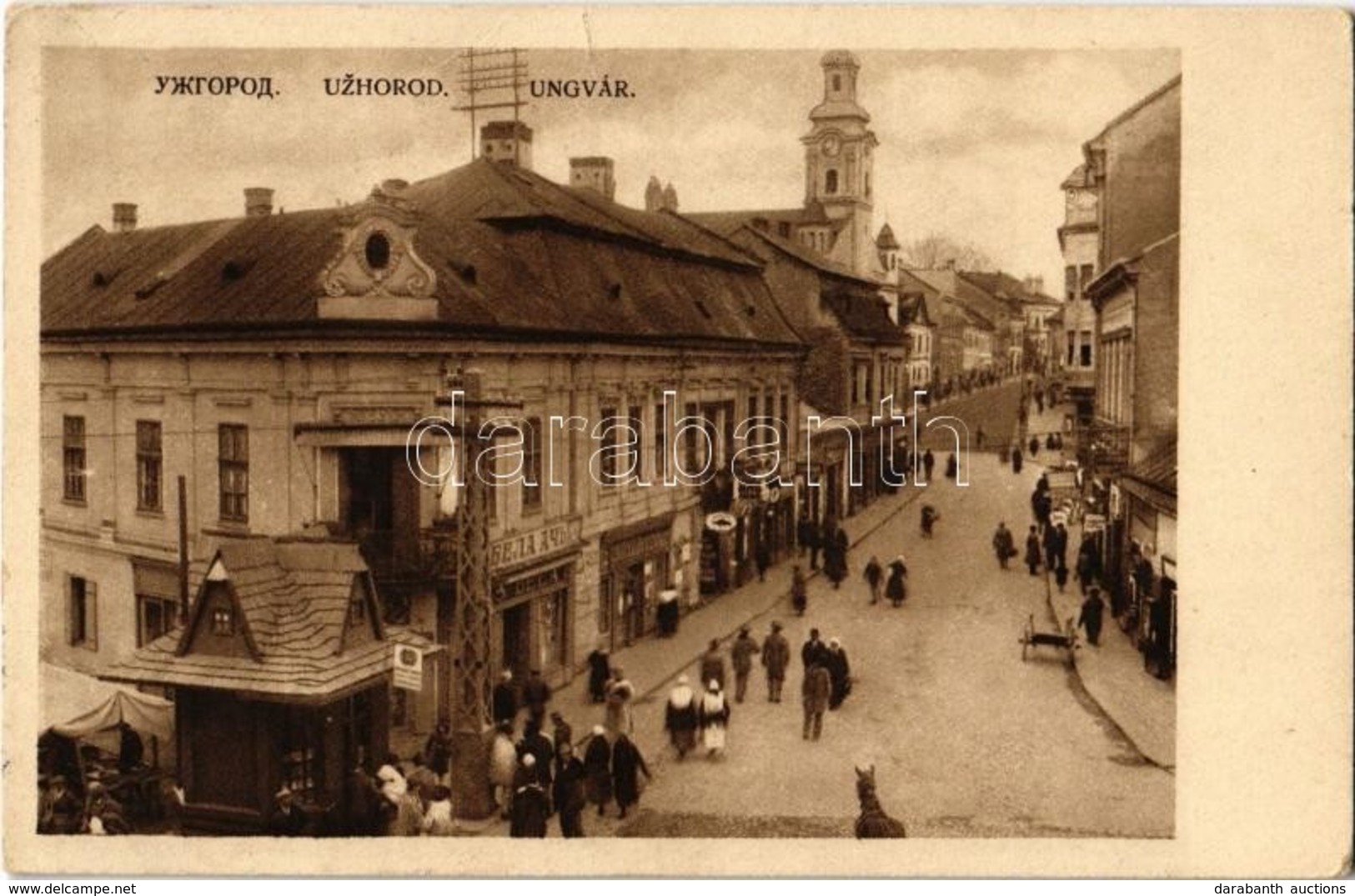 T2/T3 Ungvár, Uzshorod, Uzhorod; Utca, Templom, üzletek, Kioszk, Piac / Street, Shops, Kiosk, Church, Market - Ohne Zuordnung