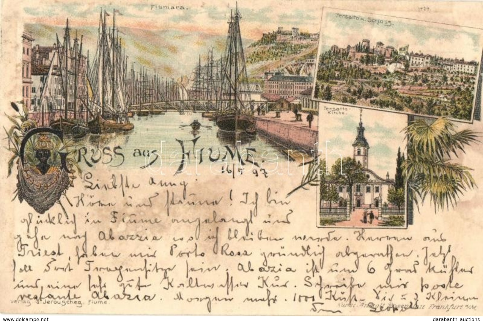 T3 1897 (Vorläufer!) Fiume, Rijeka; Fiumara, Tersatto M. Schloss, Kirche / Kikötő, Vár, Templom. Kiadja G. Jerouscheg /  - Non Classés