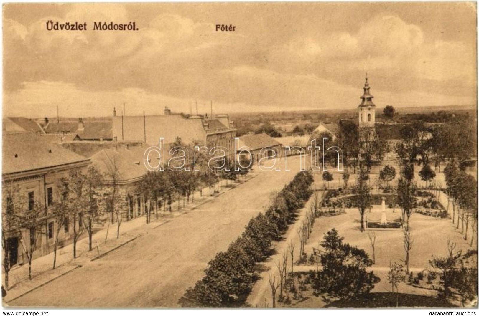 * T2/T3 1914 Módos, Jasa Tomic; Fő Tér, Millenniumi Emlékoszlop, Szerb Ortodox Templom. Kiadja Kohn L. / Main Square, Mi - Unclassified