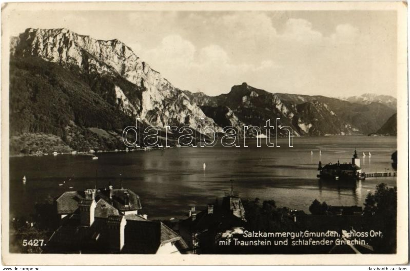 T2 1937 Gmunden, Salzkammergut, Schloss Ort Mit Traunstein Und Schlafender Griechin / Castle, Lake, Mountains - Sin Clasificación