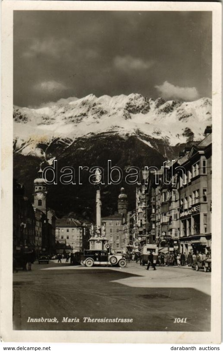 T1/T2 1935 Innsbruck, Maria Theresien Strasse, Friseur, Sparkasse, Wein U. Bierhalle / Street, Barber Shop, Savings Bank - Non Classés