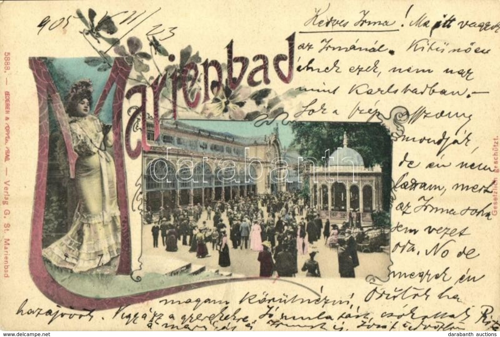 * T2/T3 1905 Mariánské Lázne, Marienbad; Spa. Art Nouveau Lady Initial (fa) - Ohne Zuordnung